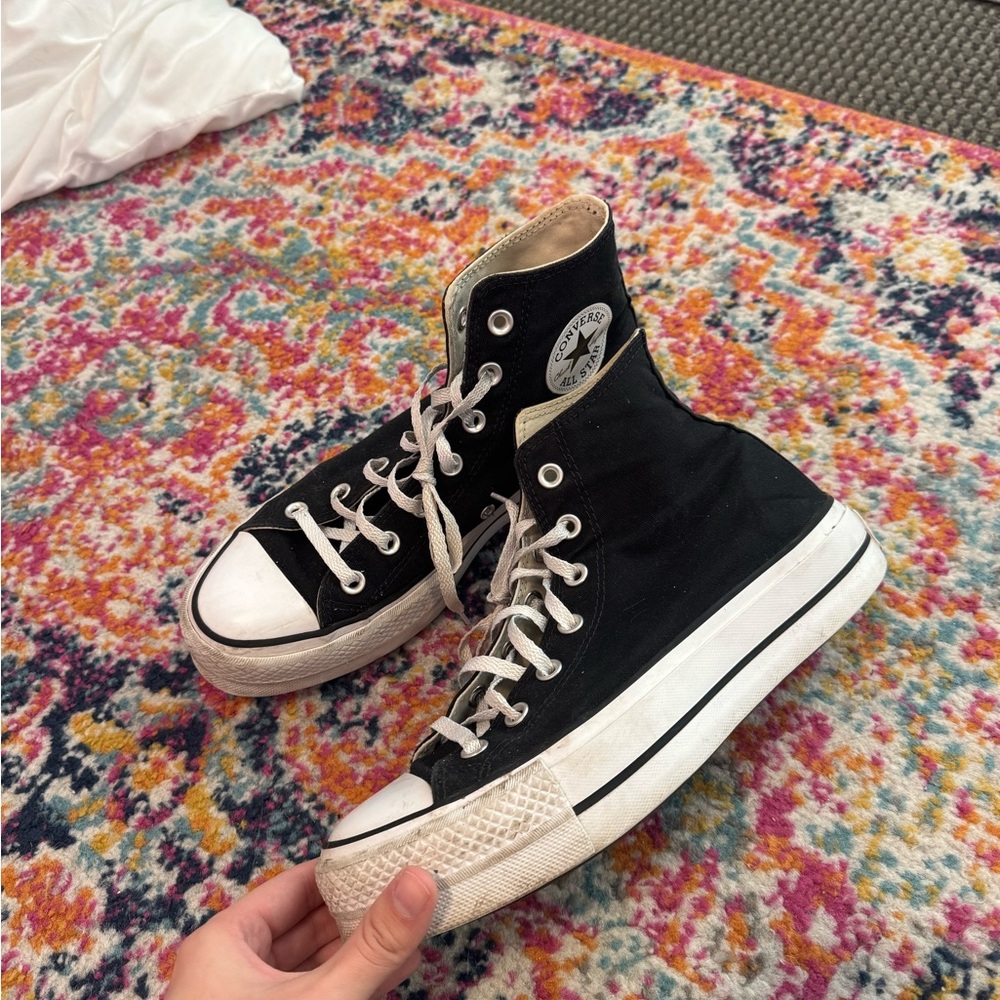 Black platform high top converse